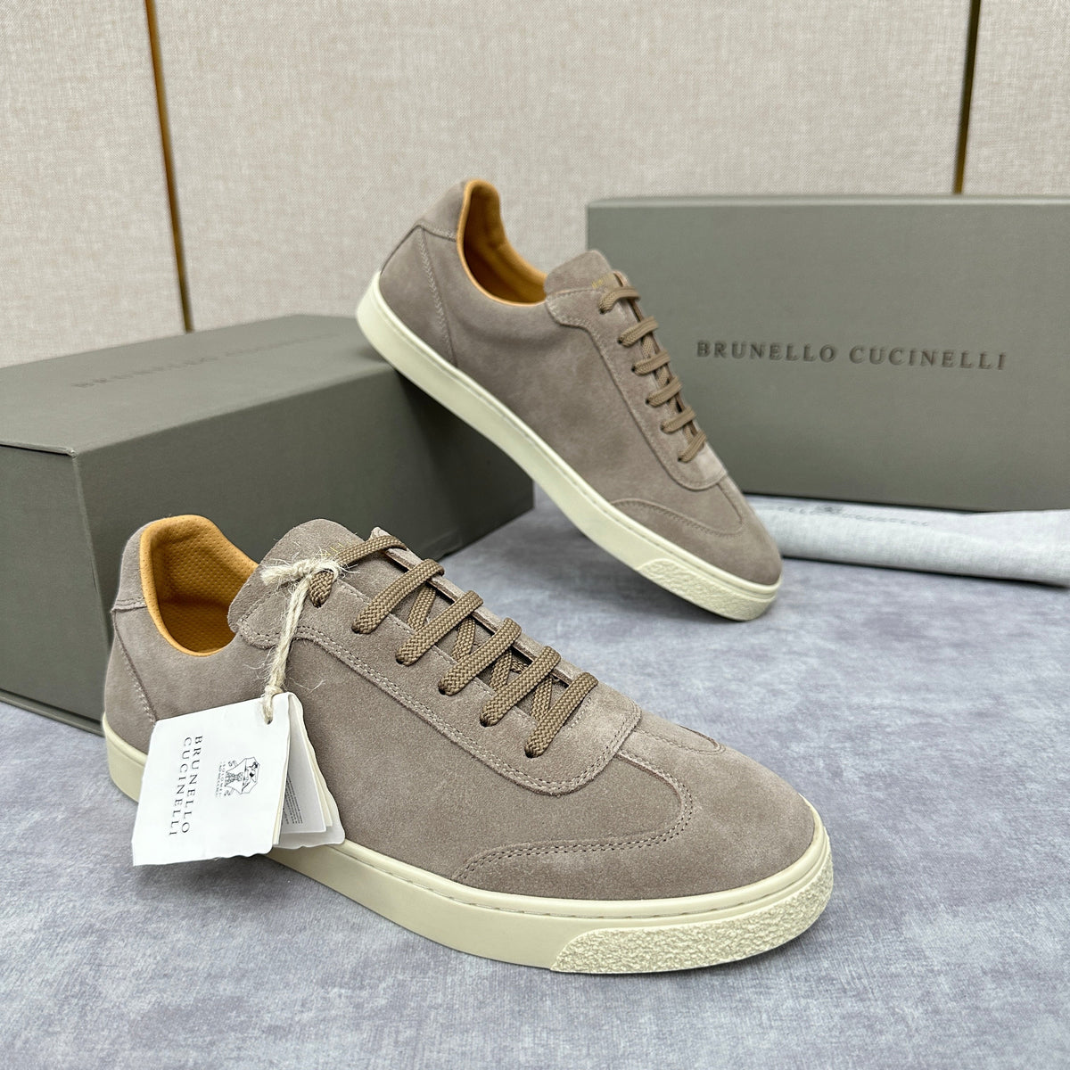 Beige Suede Cupsole Low-Top - Men's