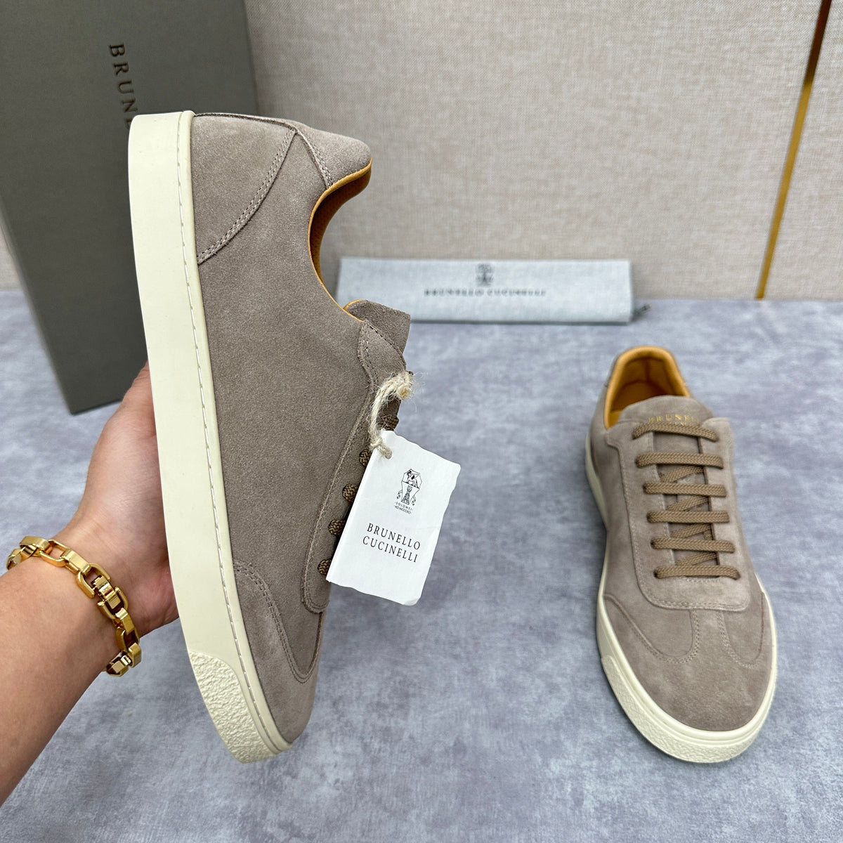 Beige Suede Cupsole Low-Top - Men's