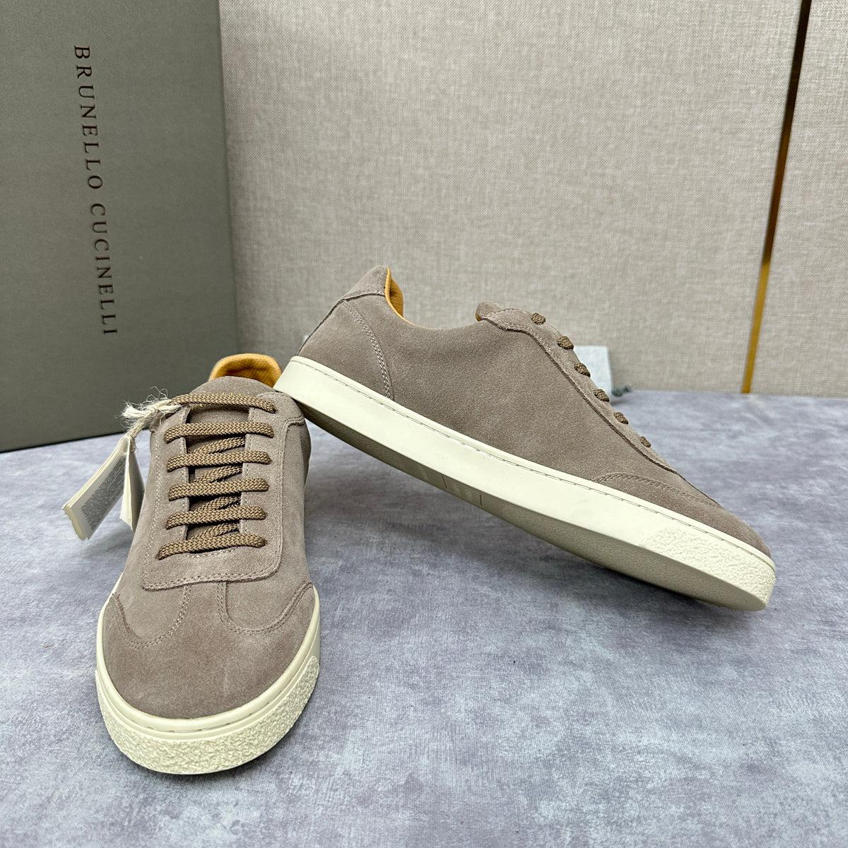Beige Suede Cupsole Low-Top - Men's