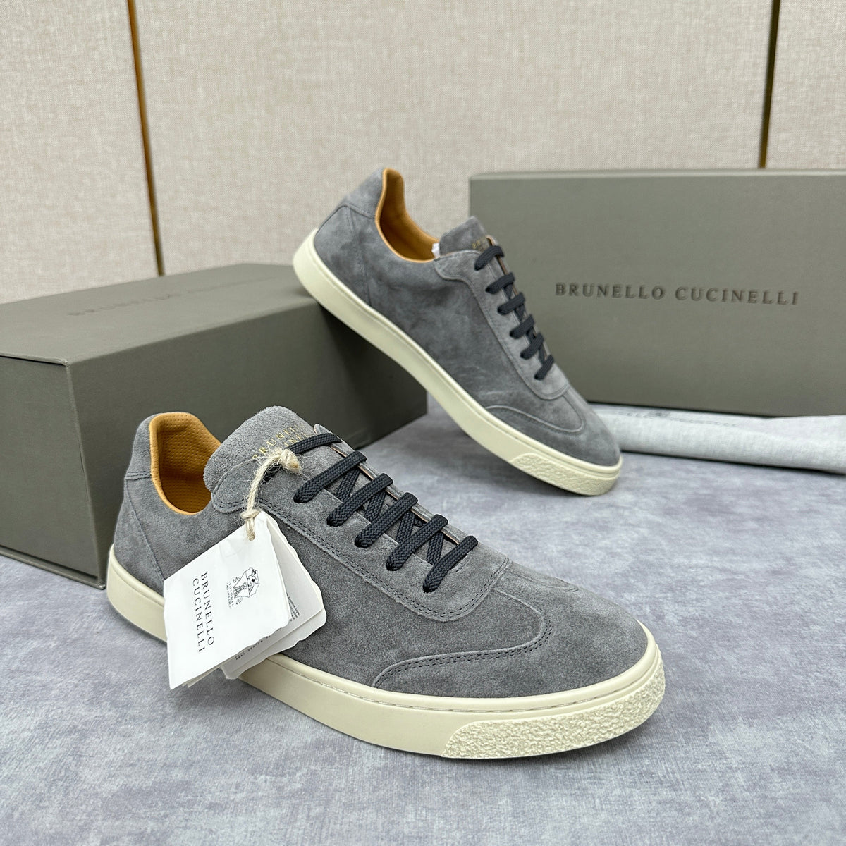 Beige Suede Cupsole Low-Top - Men's