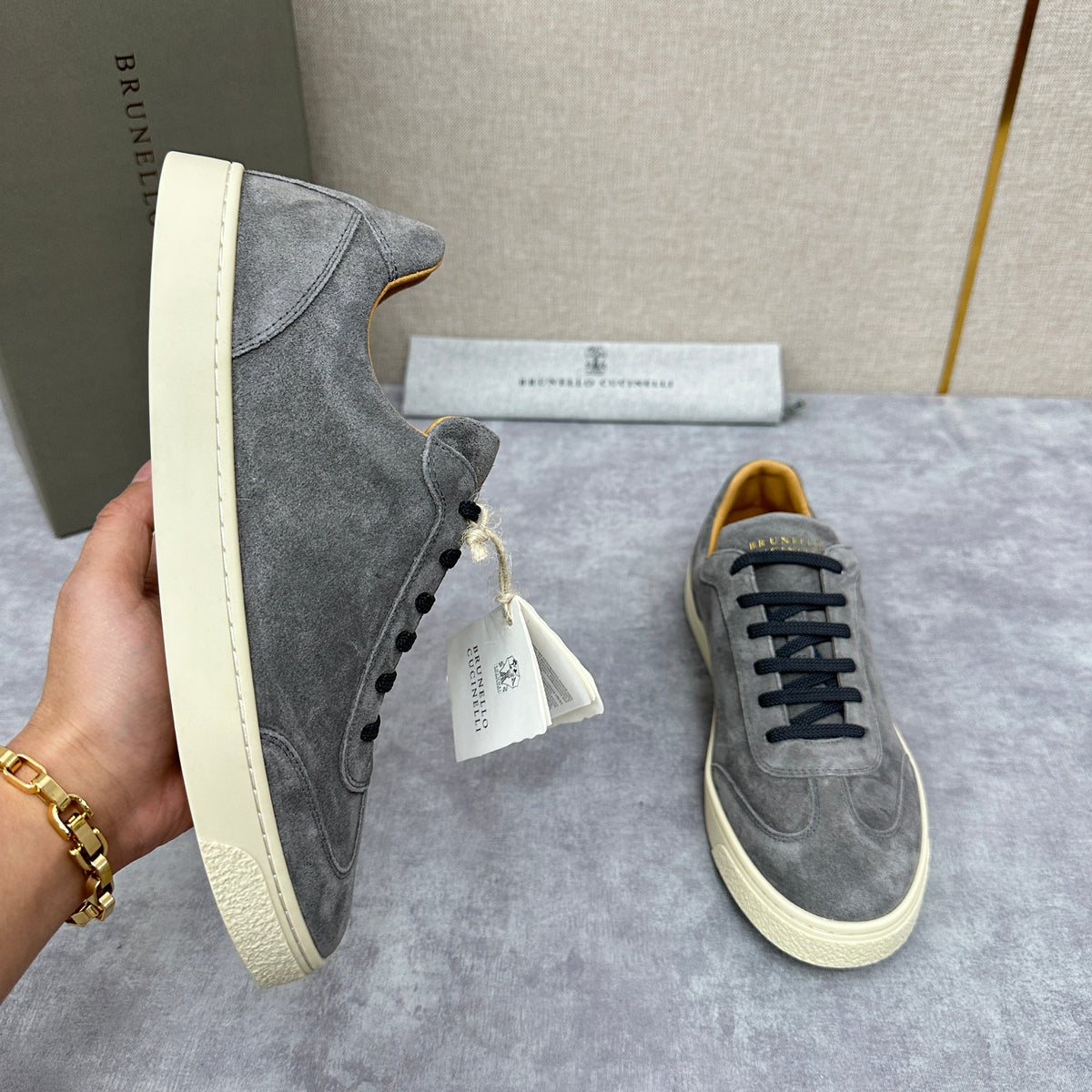 Beige Suede Cupsole Low-Top - Men's