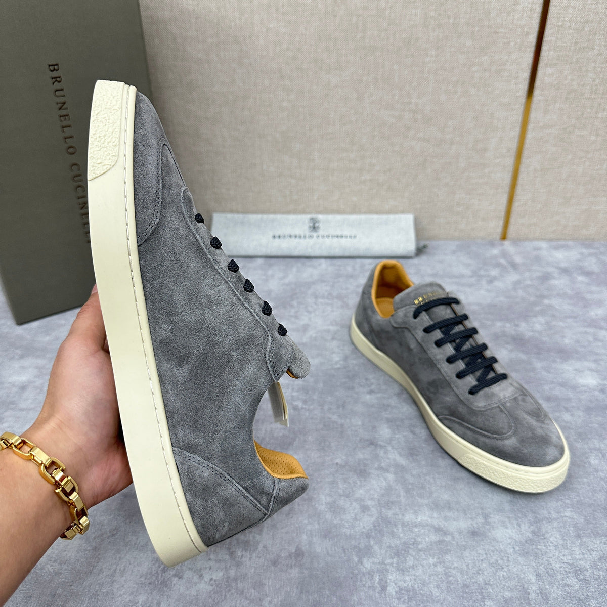 Beige Suede Cupsole Low-Top - Men's