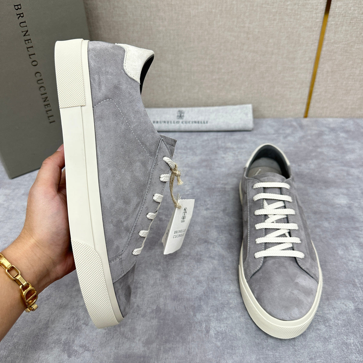 Grey Suede Cupsole Low-Top - Men's