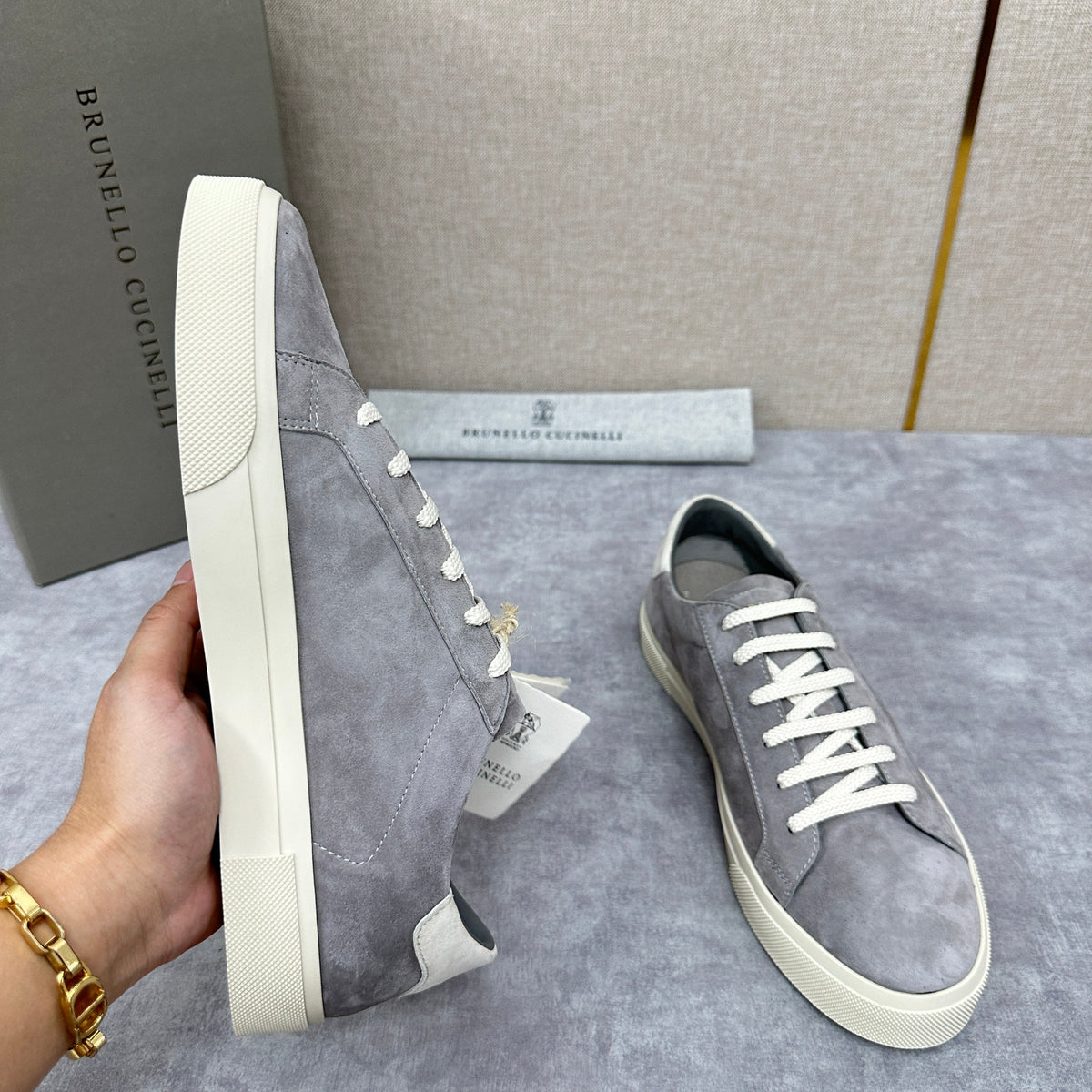 Grey Suede Cupsole Low-Top - Men's