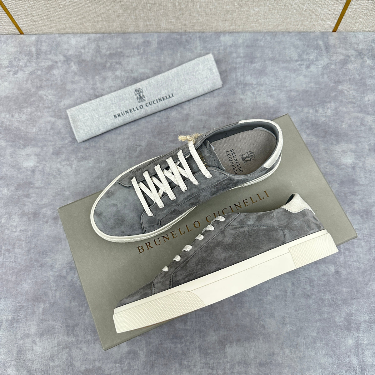 Grey Suede Cupsole Low-Top - Men's