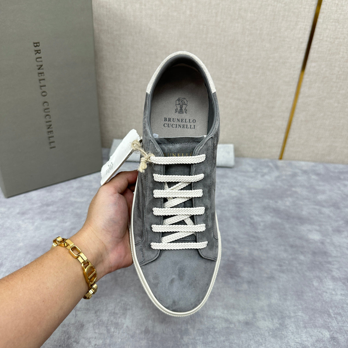 Grey Suede Cupsole Low-Top - Men's