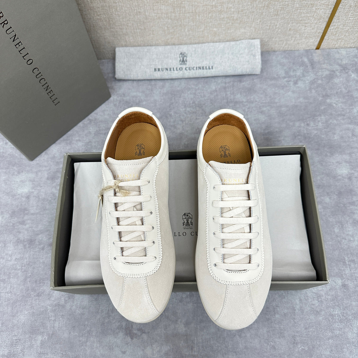 Cream Suede Cupsole Low-Top - Men's