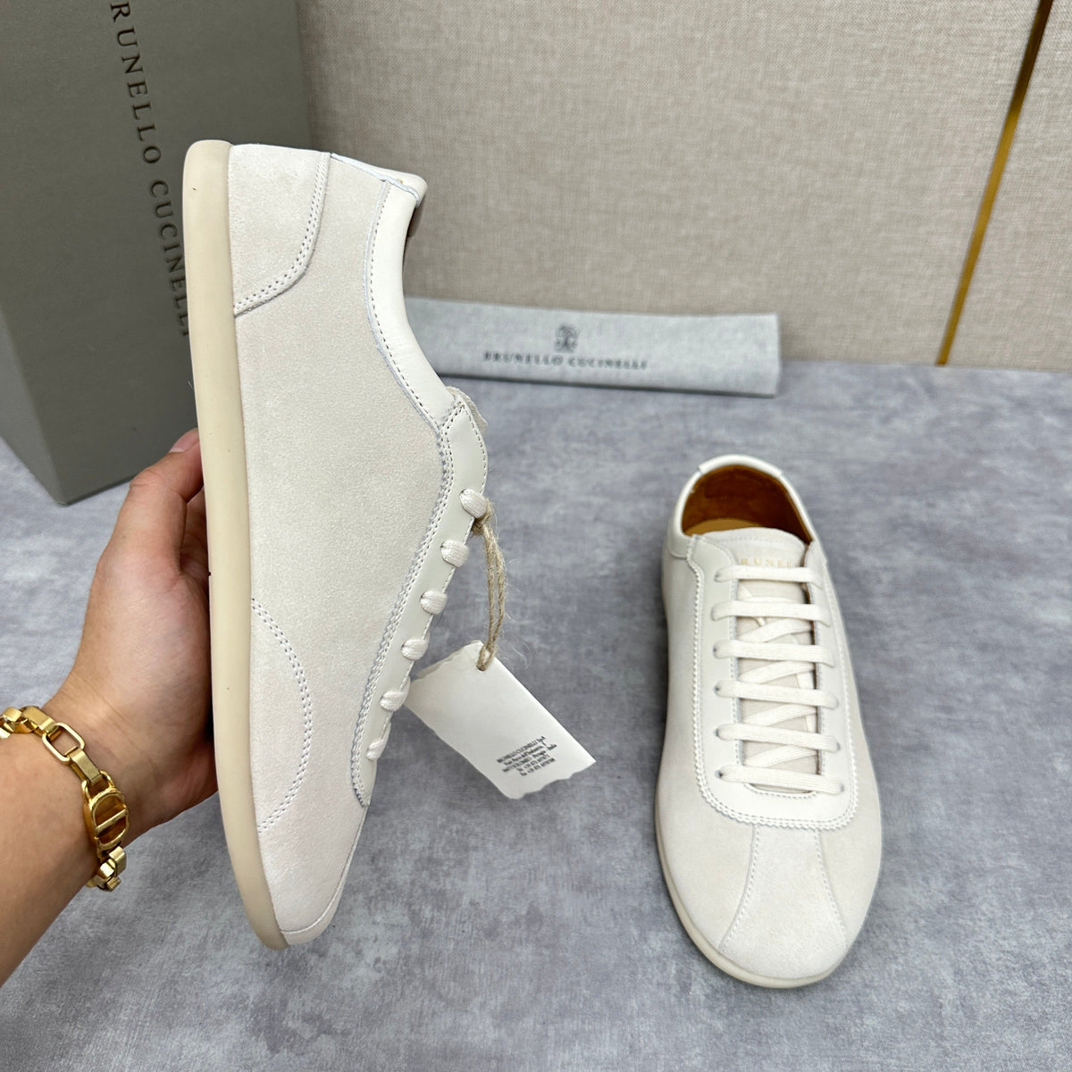 Cream Suede Cupsole Low-Top - Men's