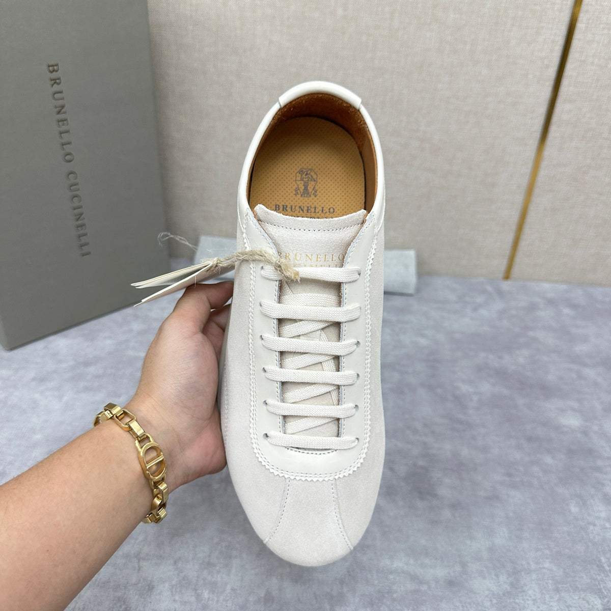 Cream Suede Cupsole Low-Top - Men's