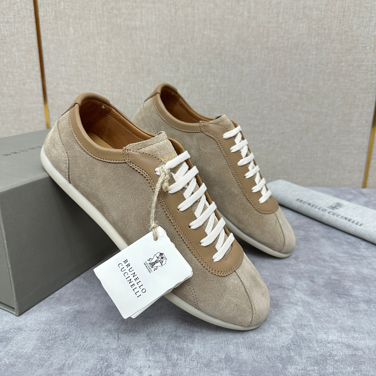 Grey Suede Slim Low-Top - Men's