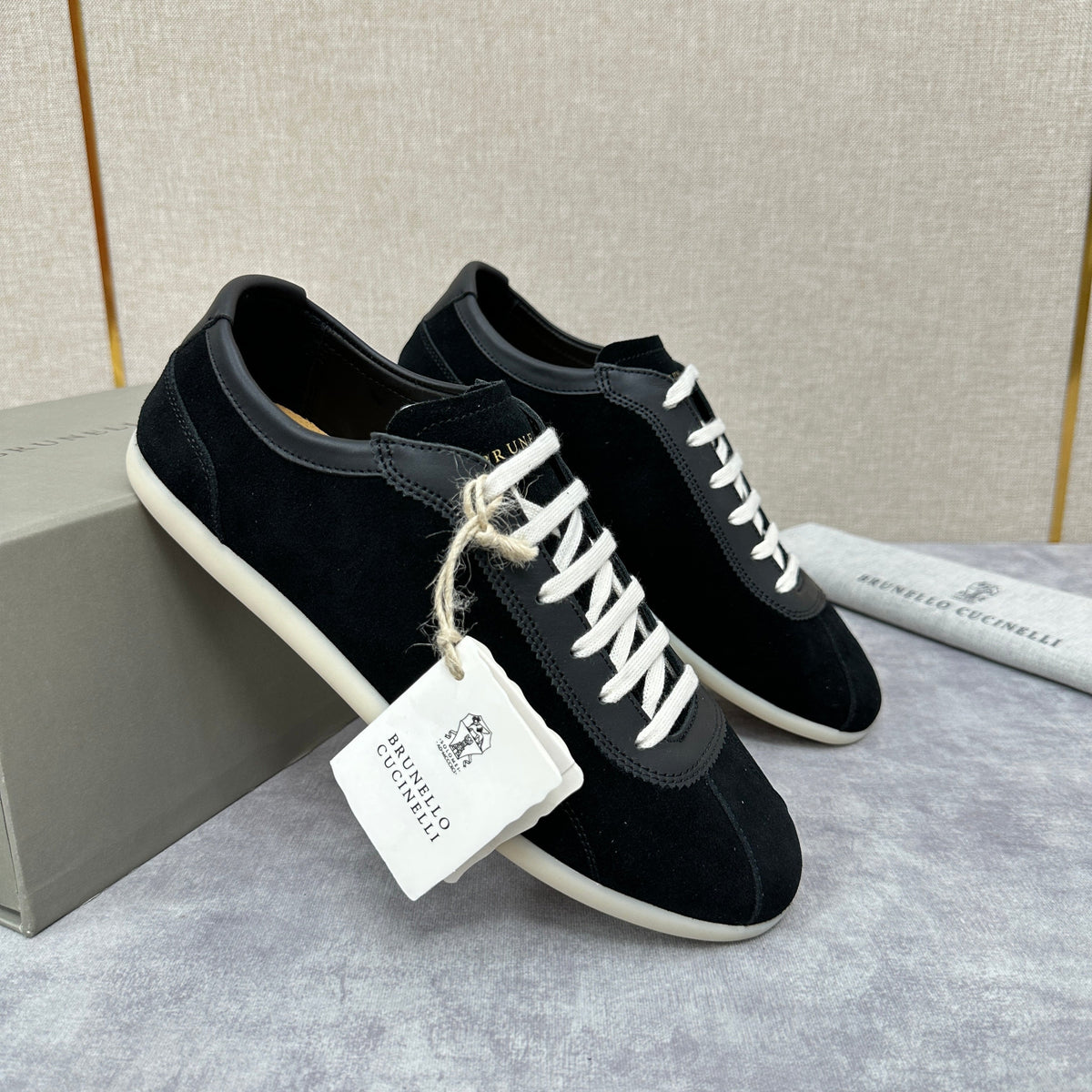 Cream Suede Cupsole Low-Top - Men's
