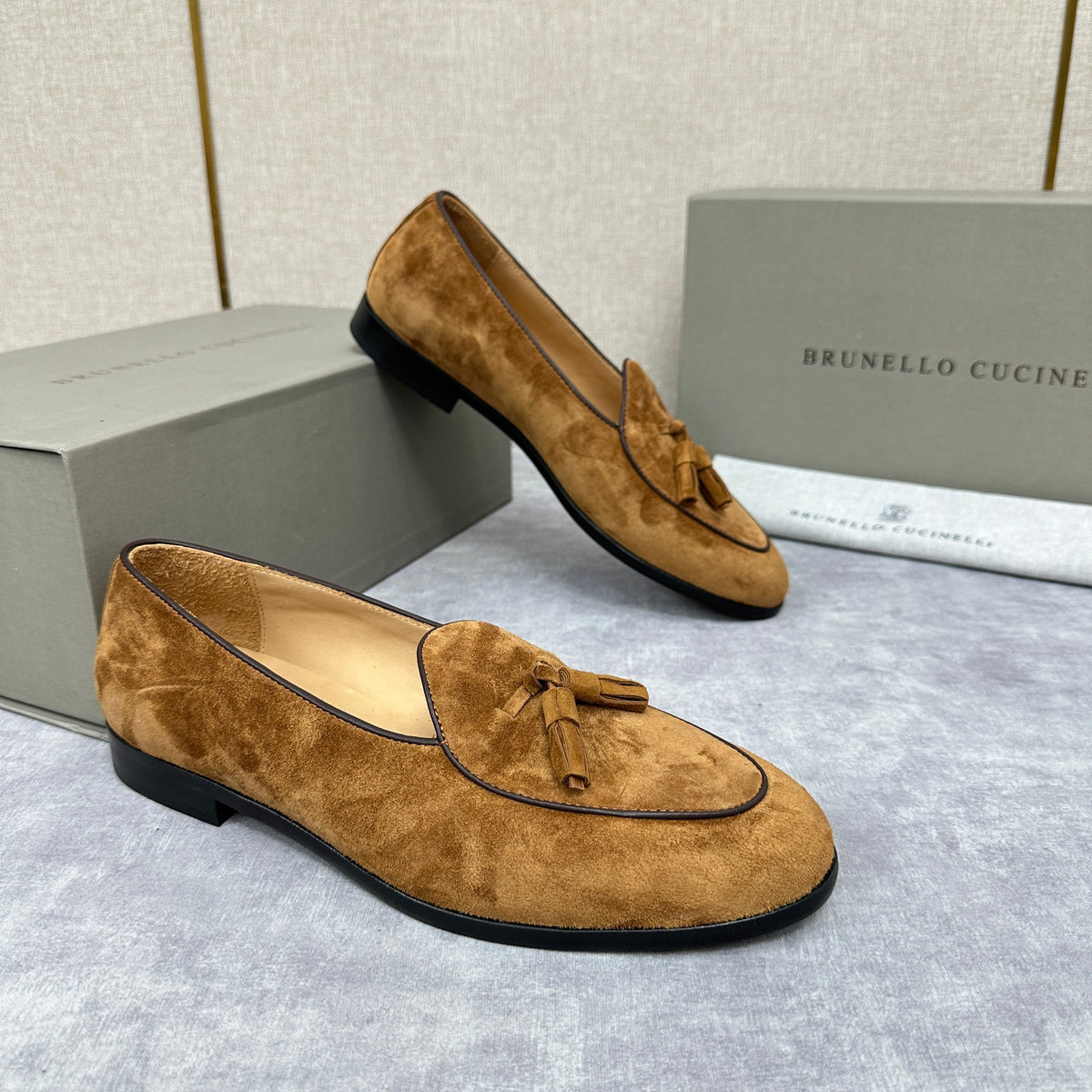 Grey Suede Tassel Loafer - Men's