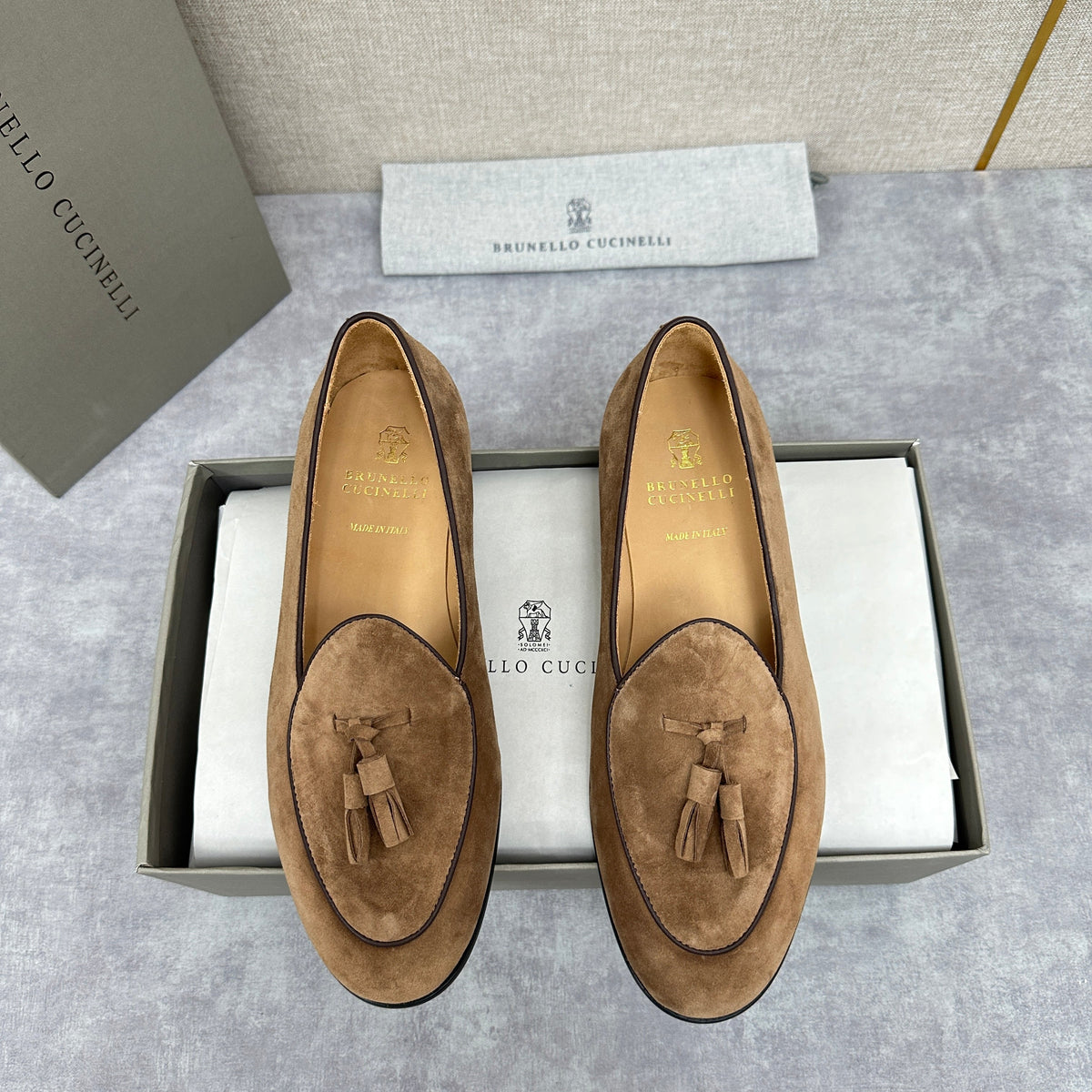 Beige Suede Tassel Loafer - Men's