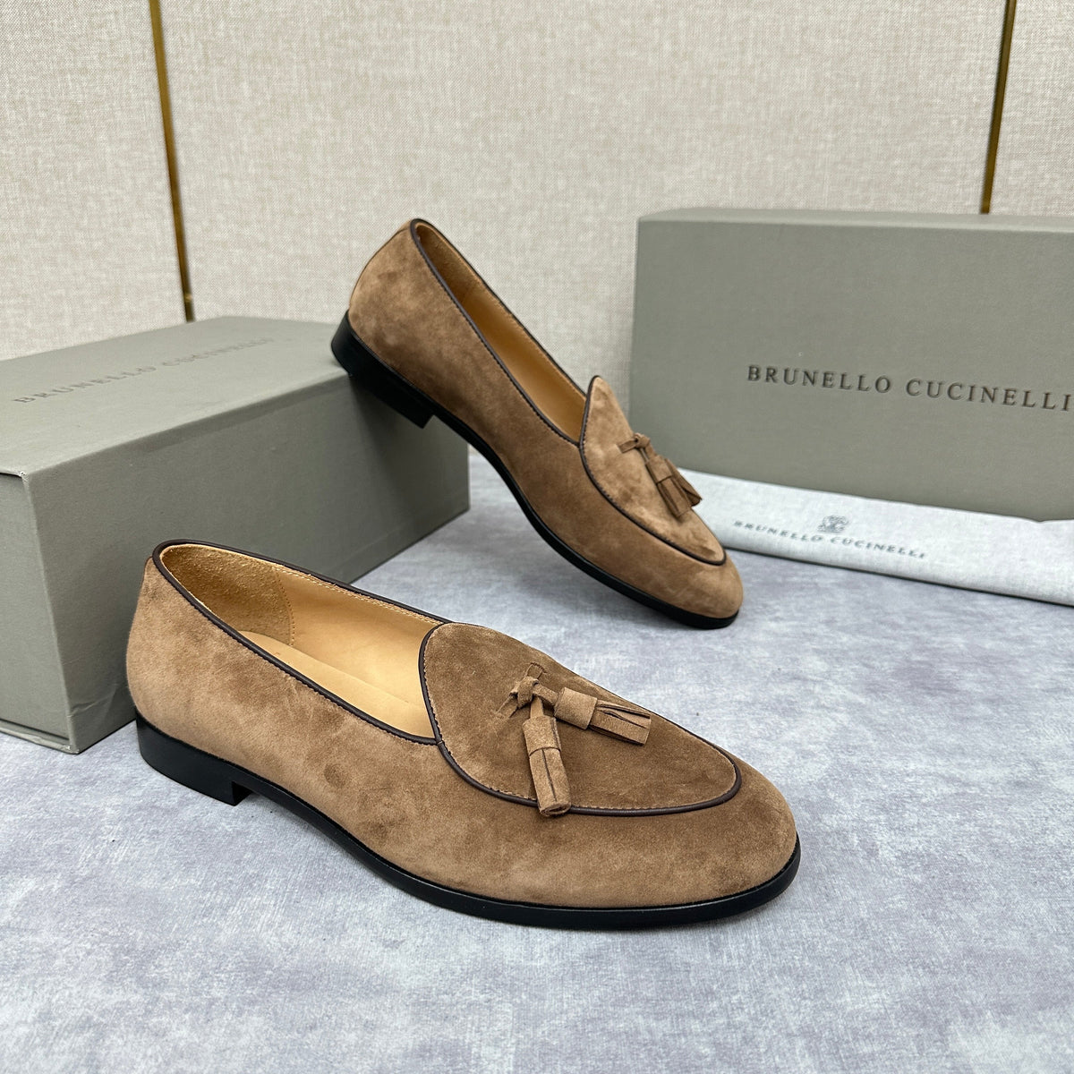 Beige Suede Tassel Loafer - Men's
