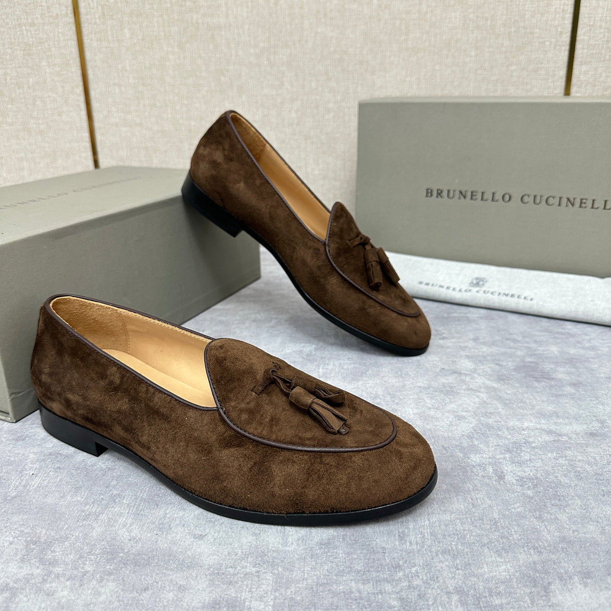 Beige Suede Tassel Loafer - Men's