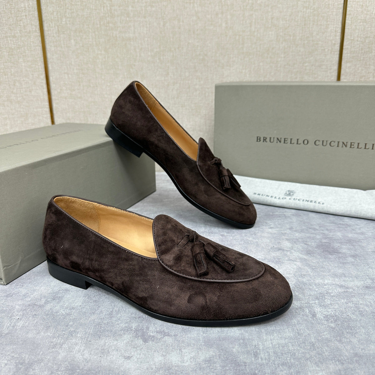 Beige Suede Tassel Loafer - Men's