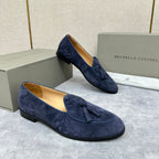 Beige Suede Tassel Loafer - Men's