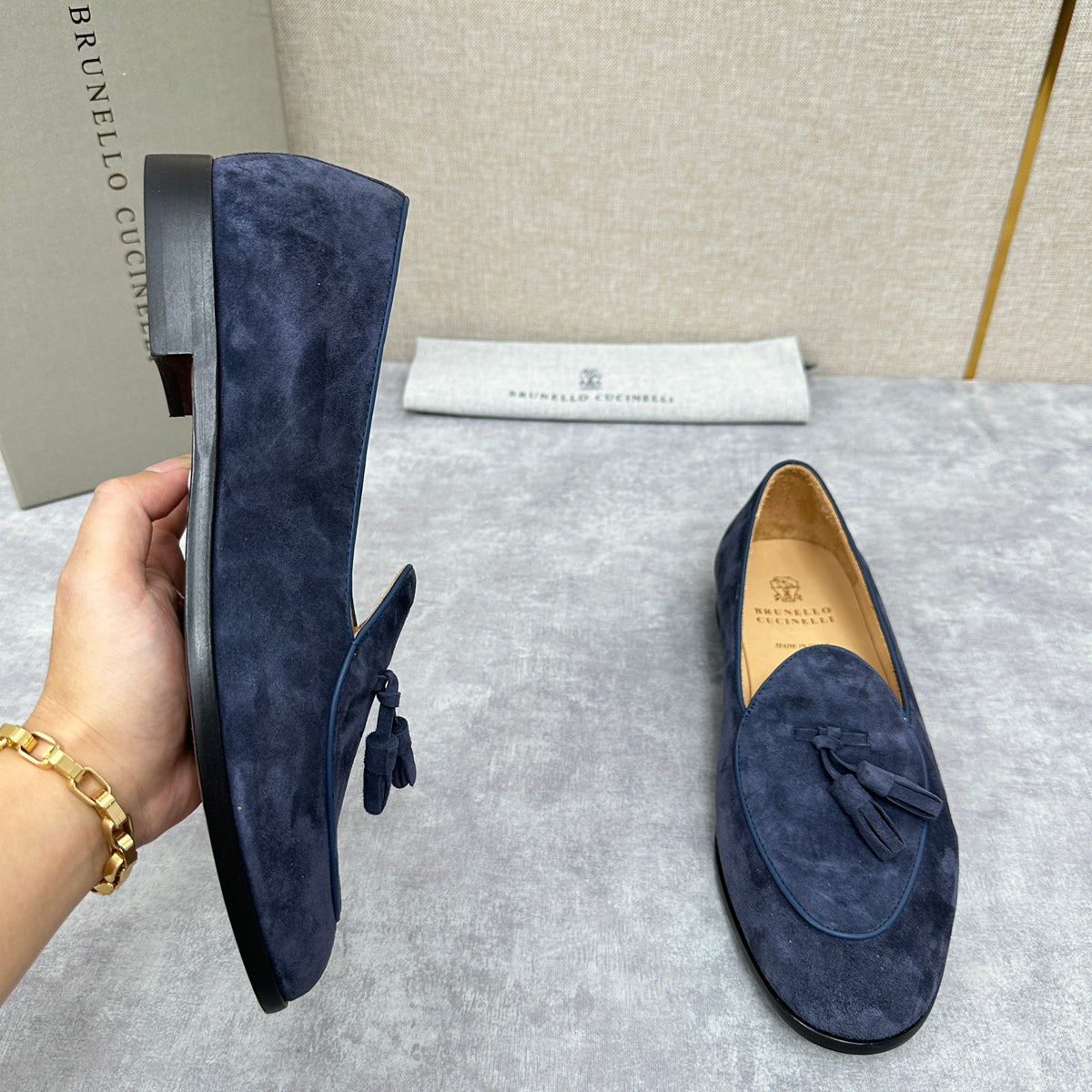 Beige Suede Tassel Loafer - Men's
