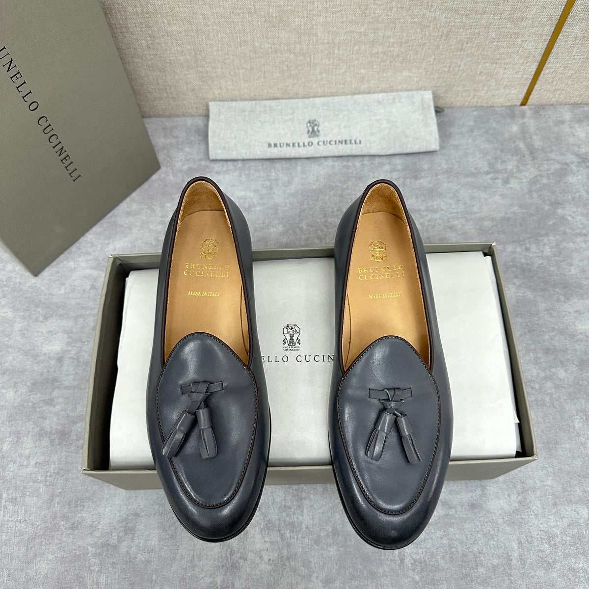 Grey Leather Tassel Loafer - Men's