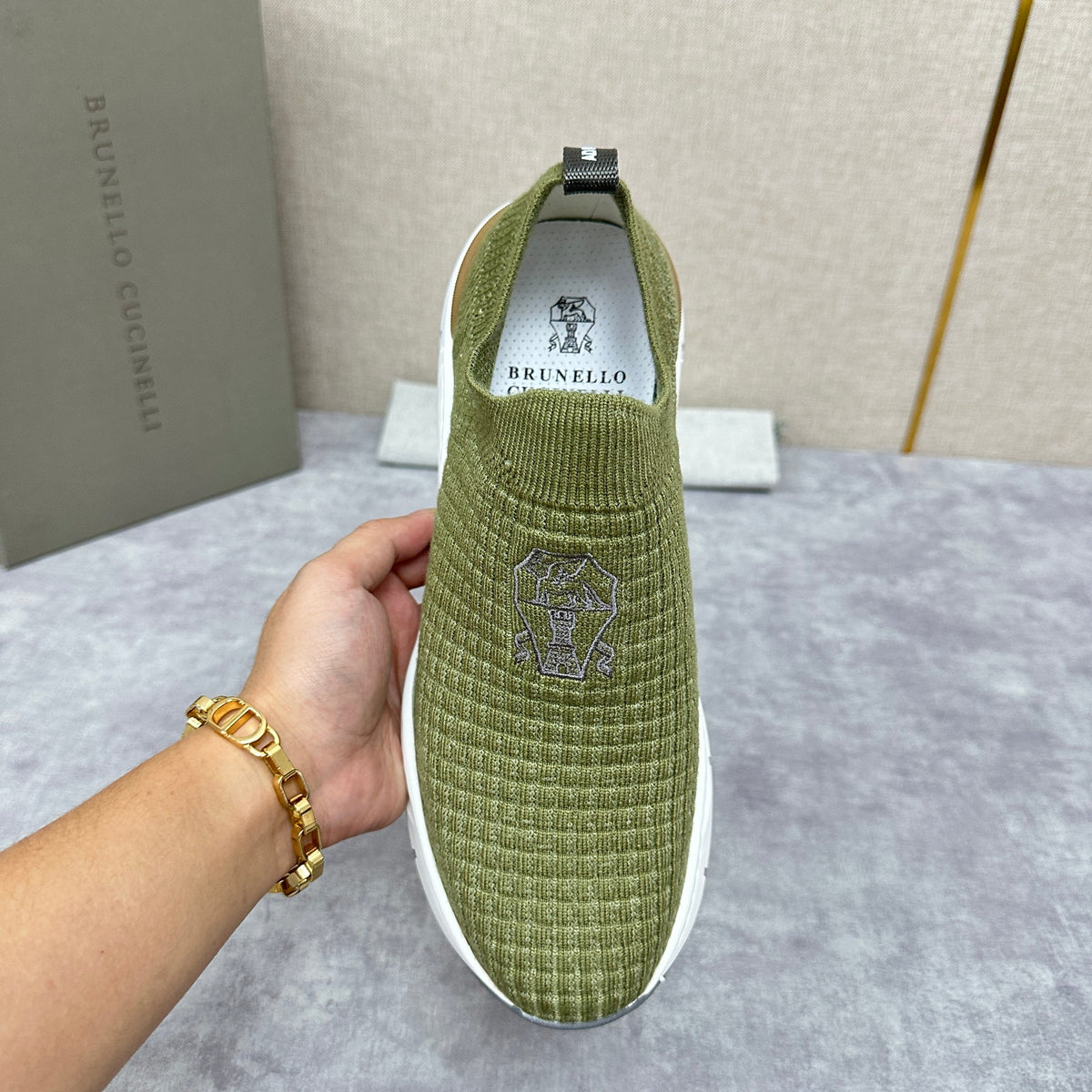 Cream Knit Quilted Sock Runner - Men's