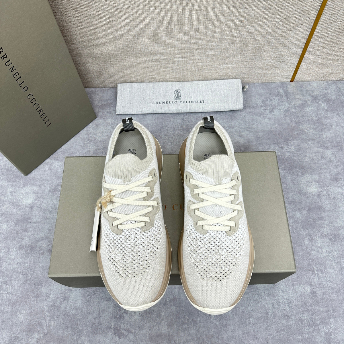 Cream Knit Contrast Sole Runner - Men's
