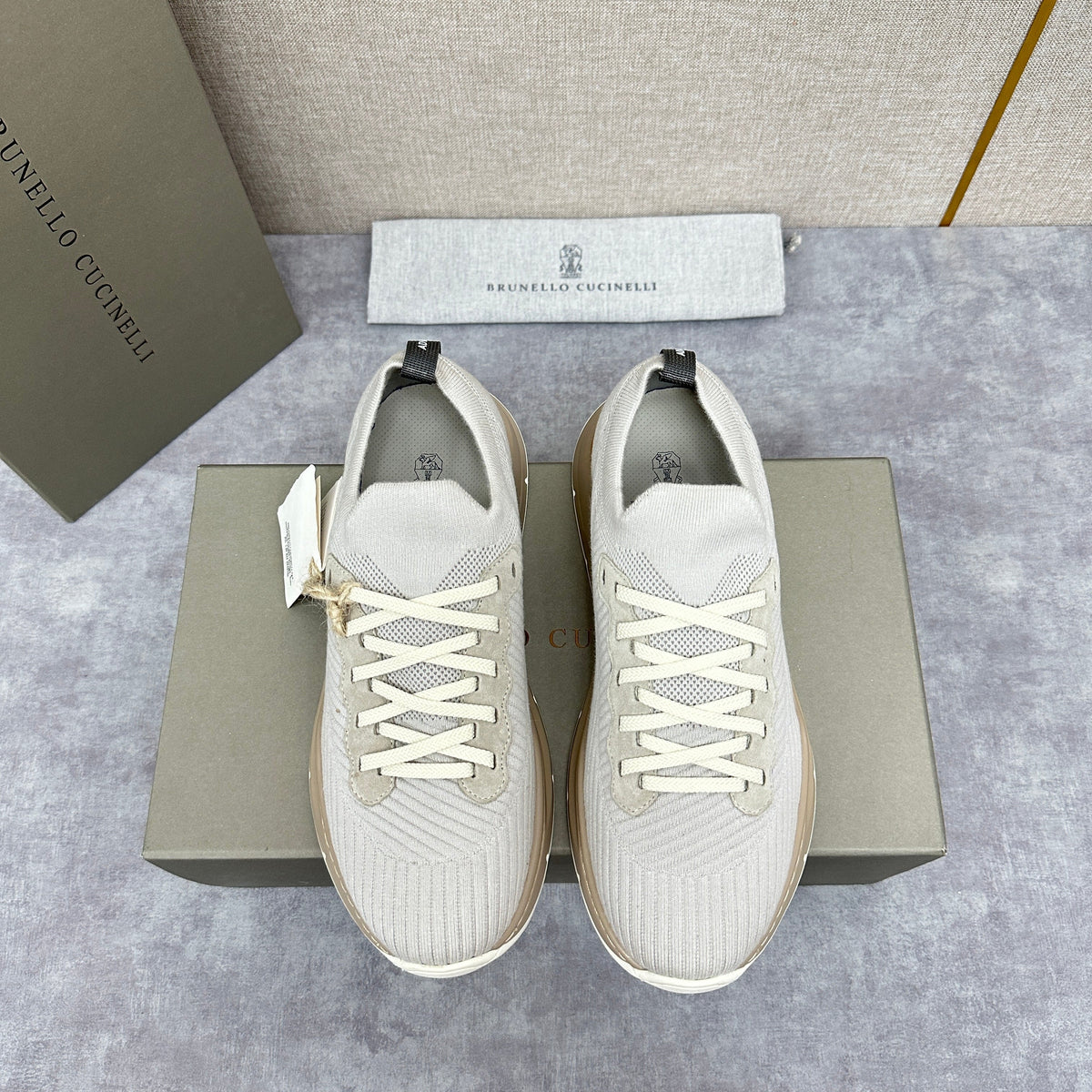 Cream Knit Ribbed Runner - Men's