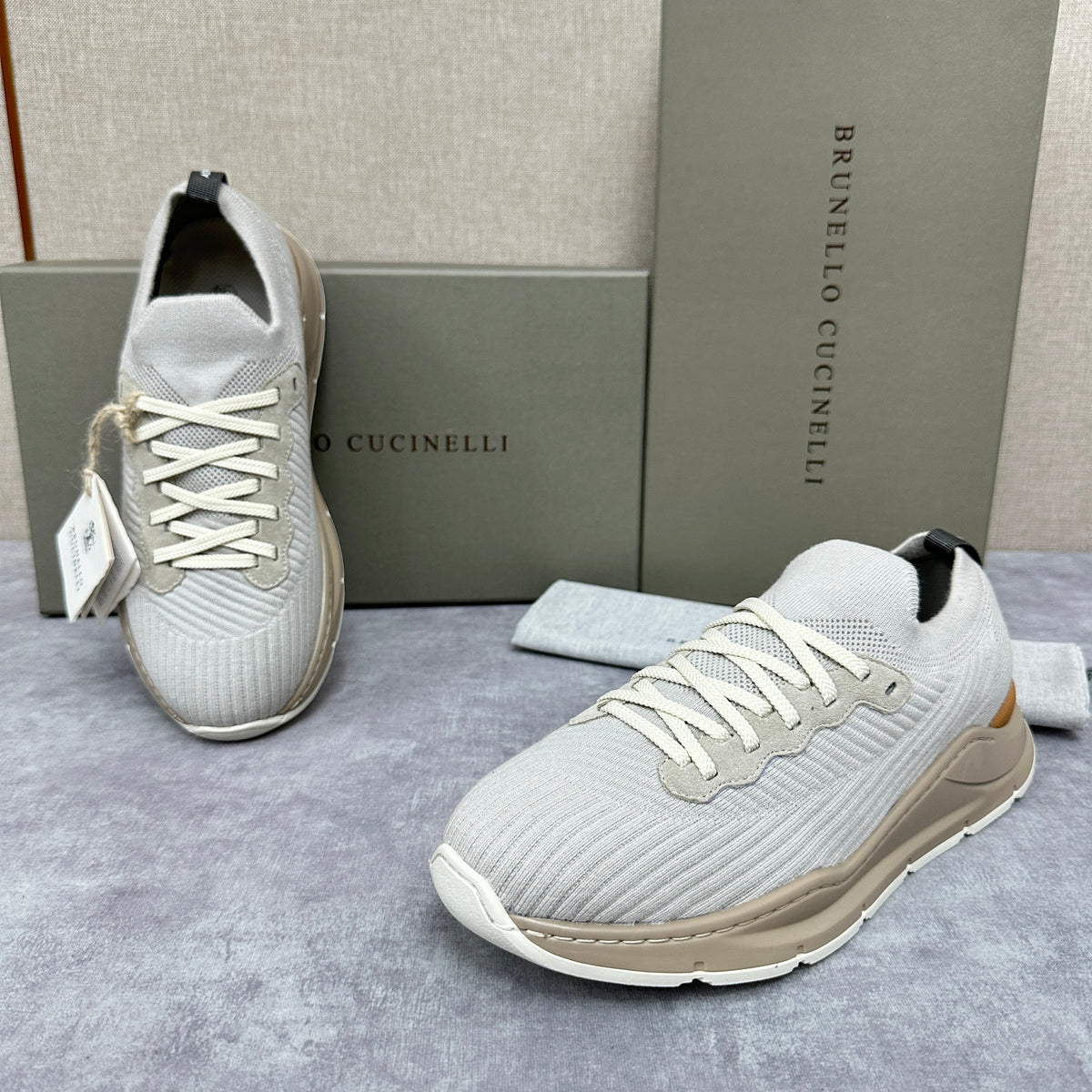 Cream Knit Ribbed Runner - Men's