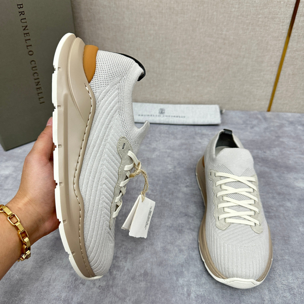 Cream Knit Ribbed Runner - Men's