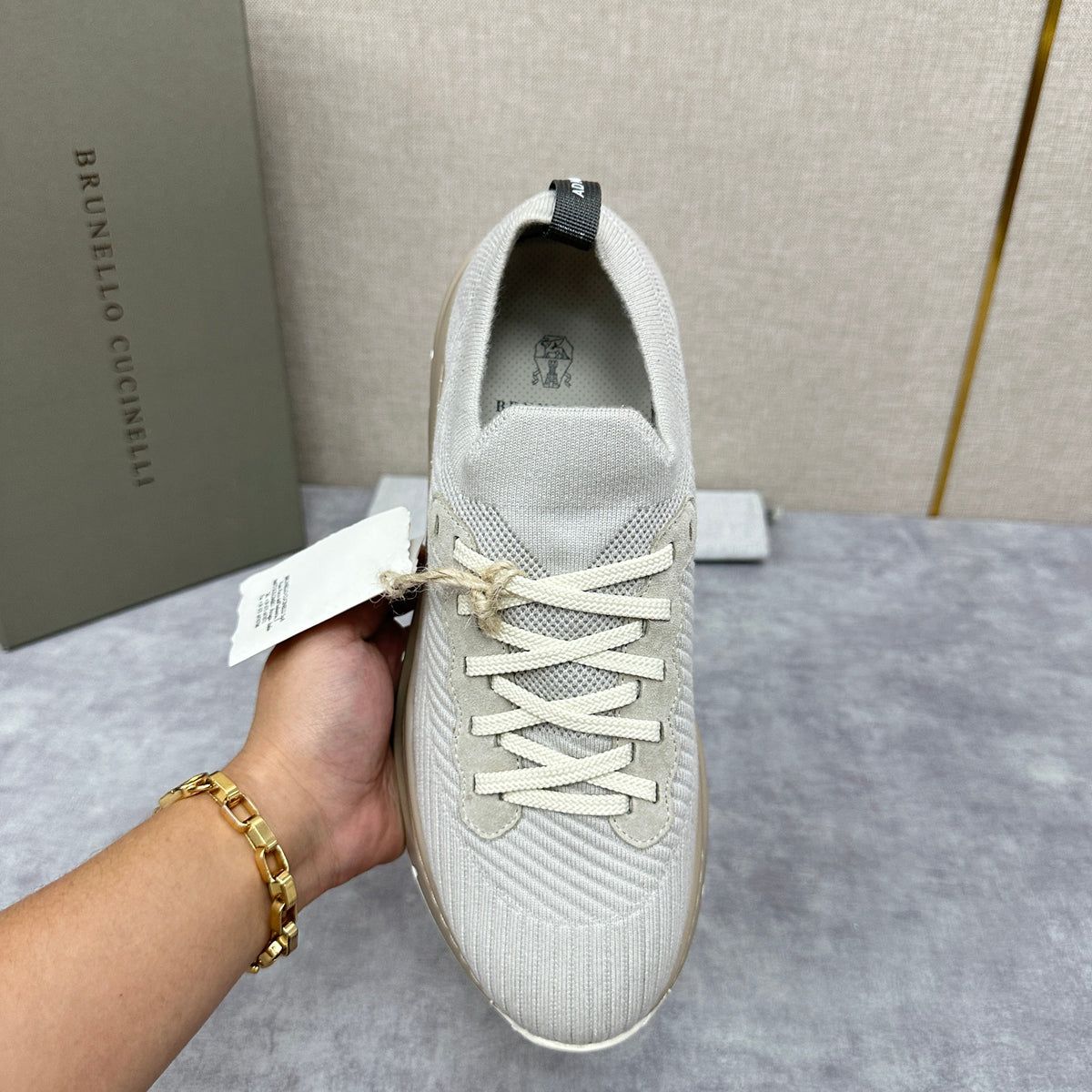 Cream Knit Ribbed Runner - Men's