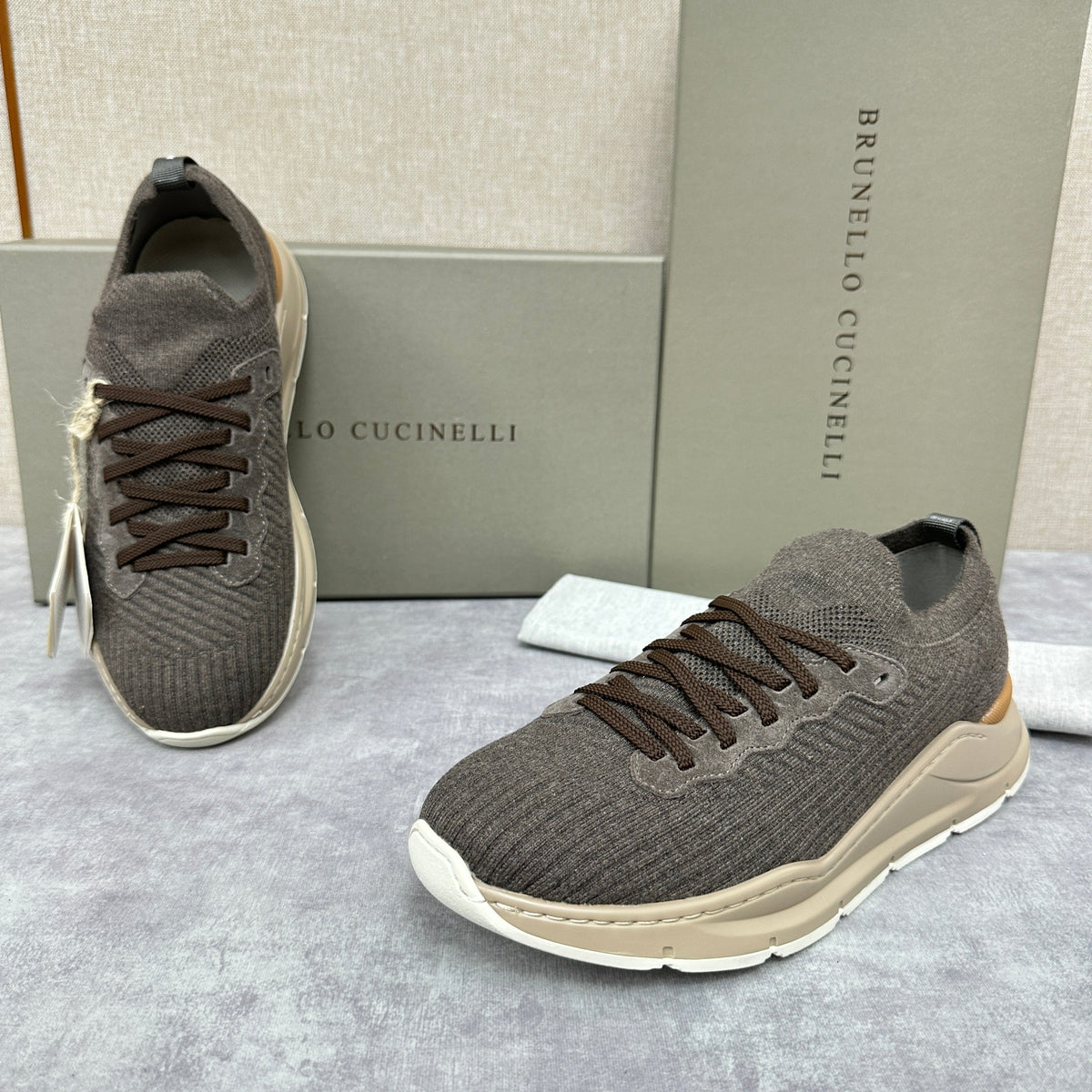 Grey Knit Chunky Sole Runner - Men's