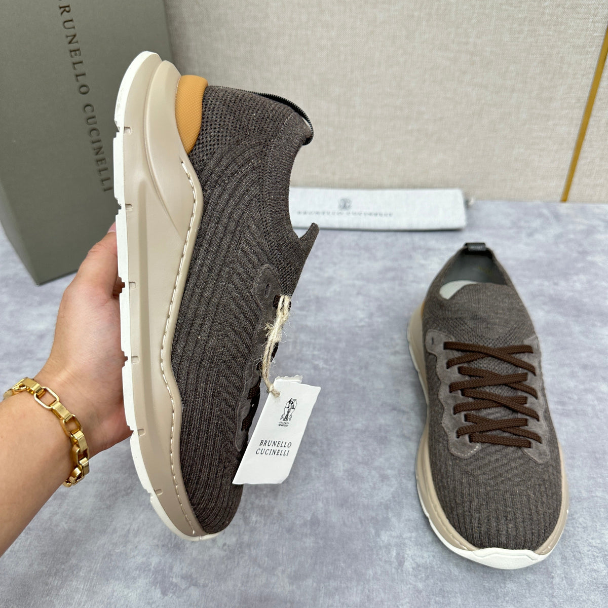 Grey Knit Chunky Sole Runner - Men's