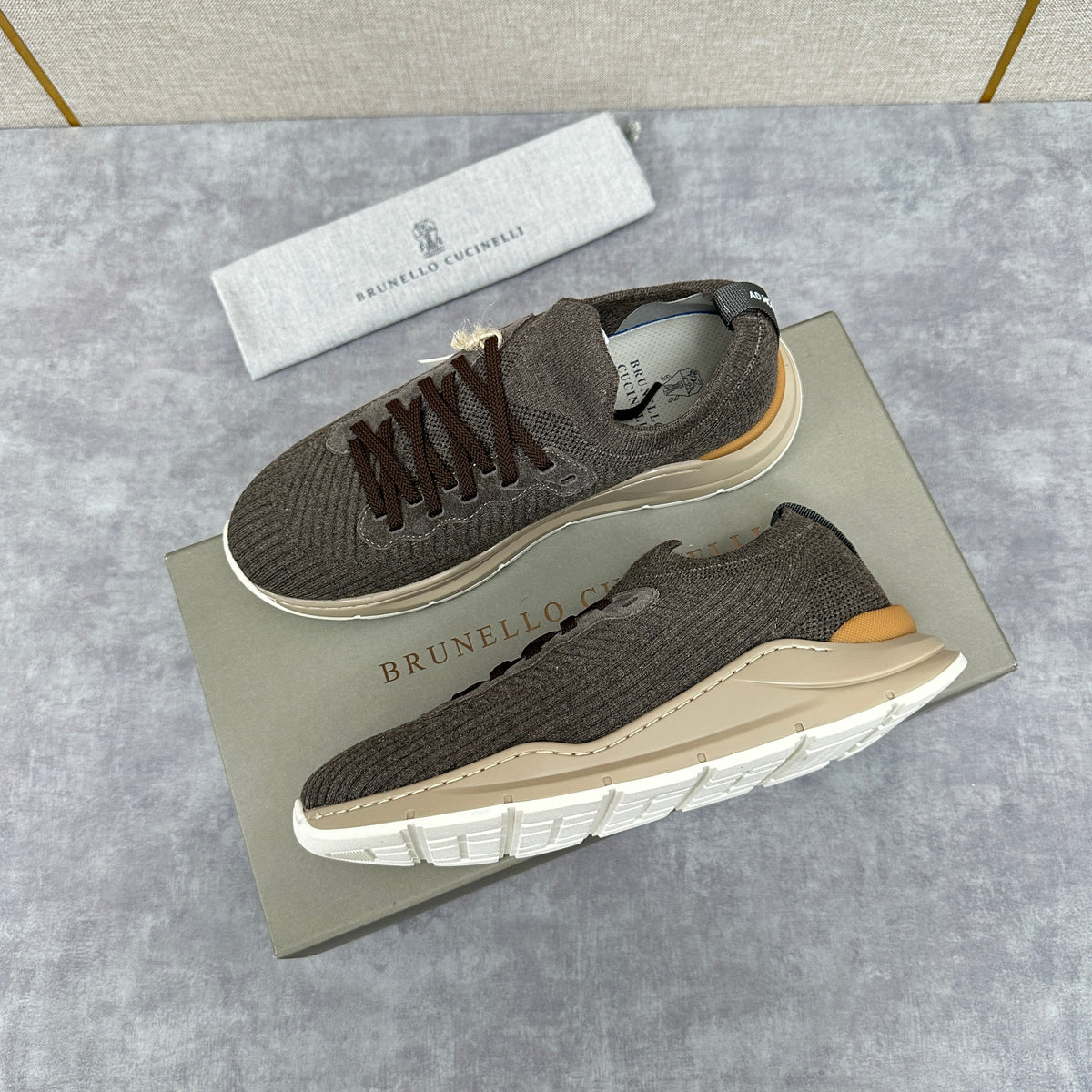 Grey Knit Chunky Sole Runner - Men's