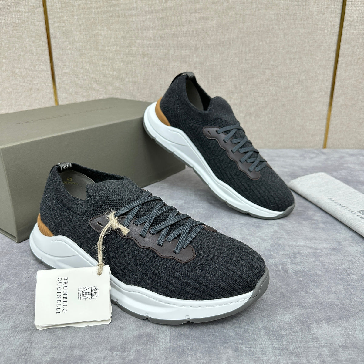 Grey Knit Chunky Sole Runner - Men's