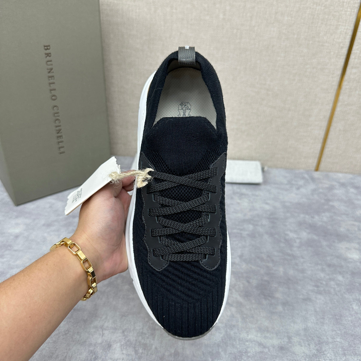 Cream Knit Ribbed Runner - Men's