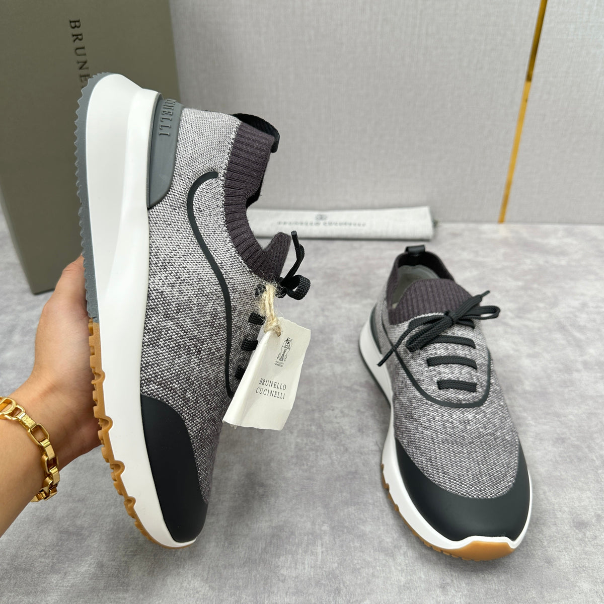 Grey Wool Lug-Sole Runner - Men's