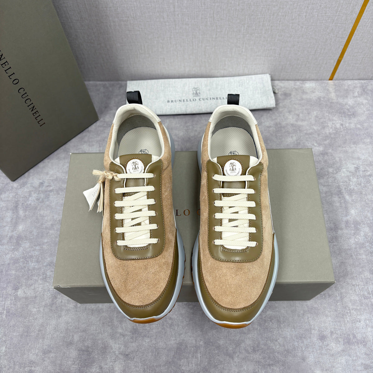 Olive Suede Panelled Runner - Men's