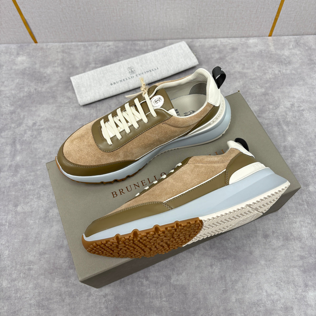 Olive Suede Panelled Runner - Men's