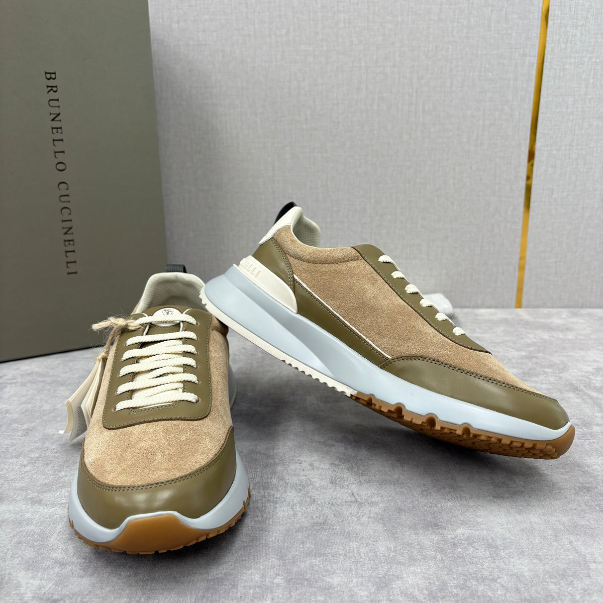 Olive Suede Panelled Runner - Men's