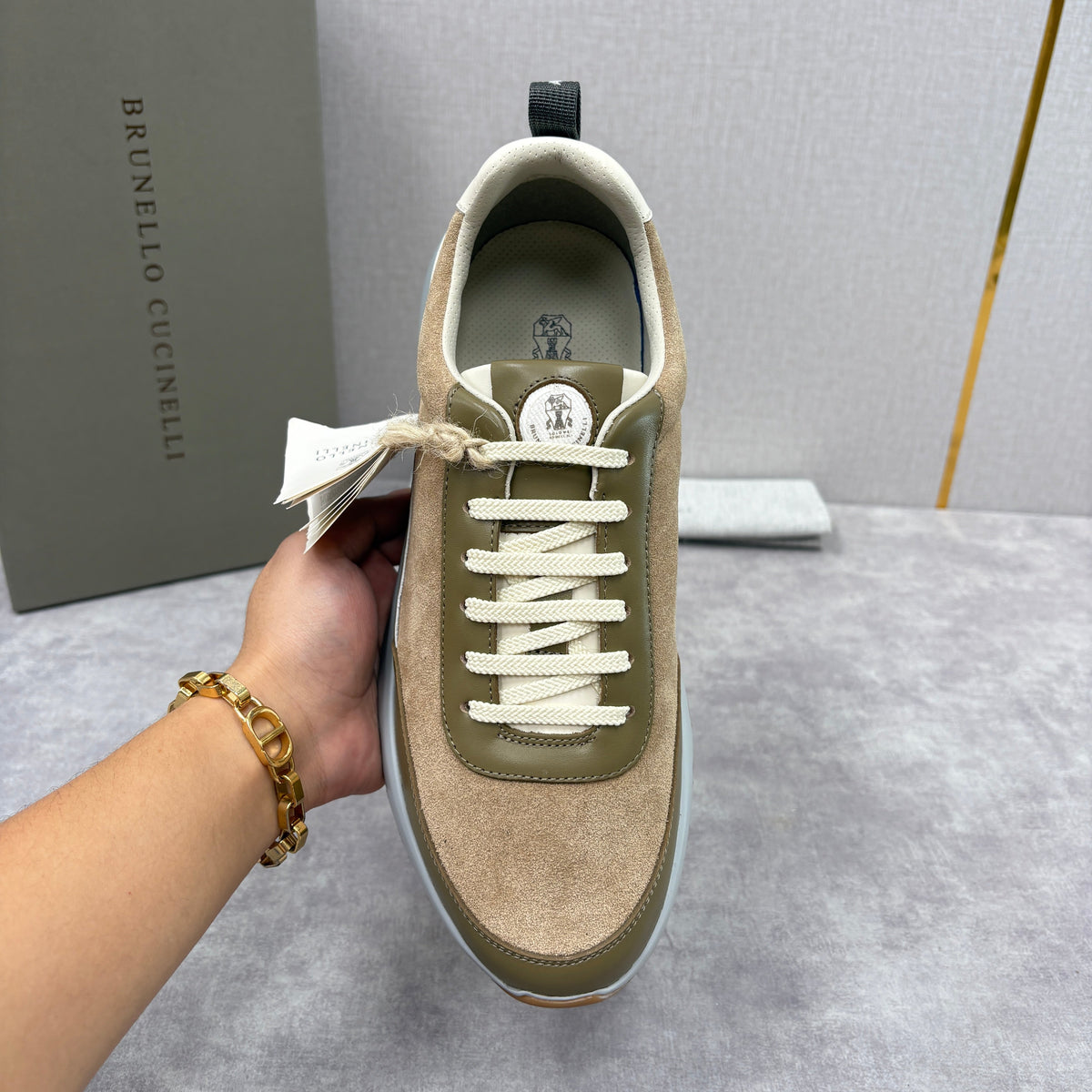 Olive Suede Panelled Runner - Men's