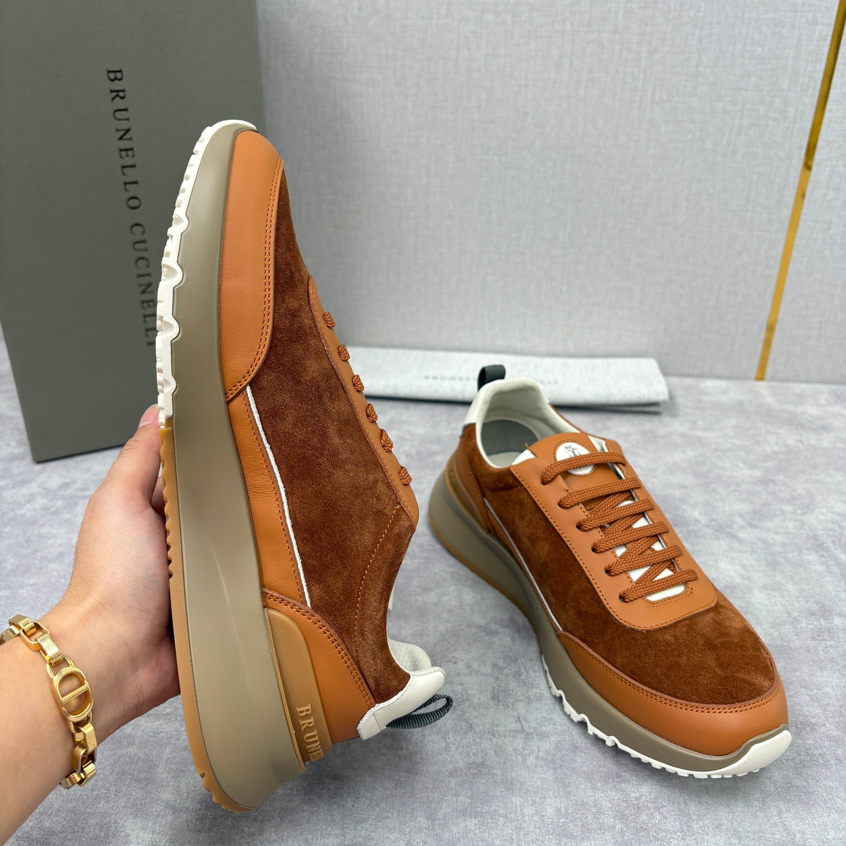 Olive Suede Panelled Runner - Men's