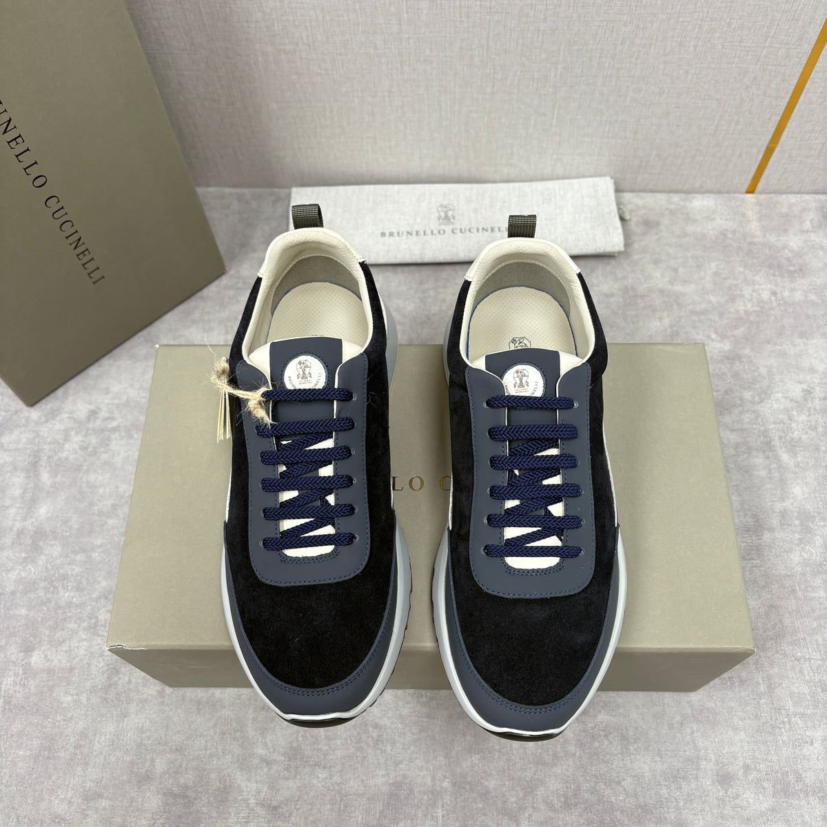 Navy Suede Panelled Runner - Men's