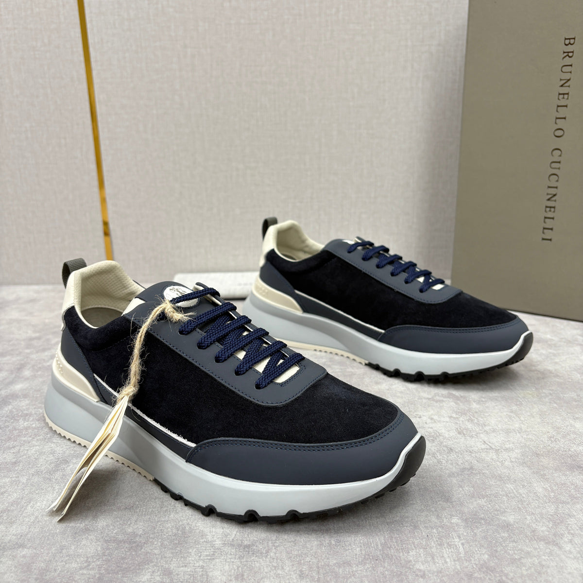 Navy Suede Panelled Runner - Men's