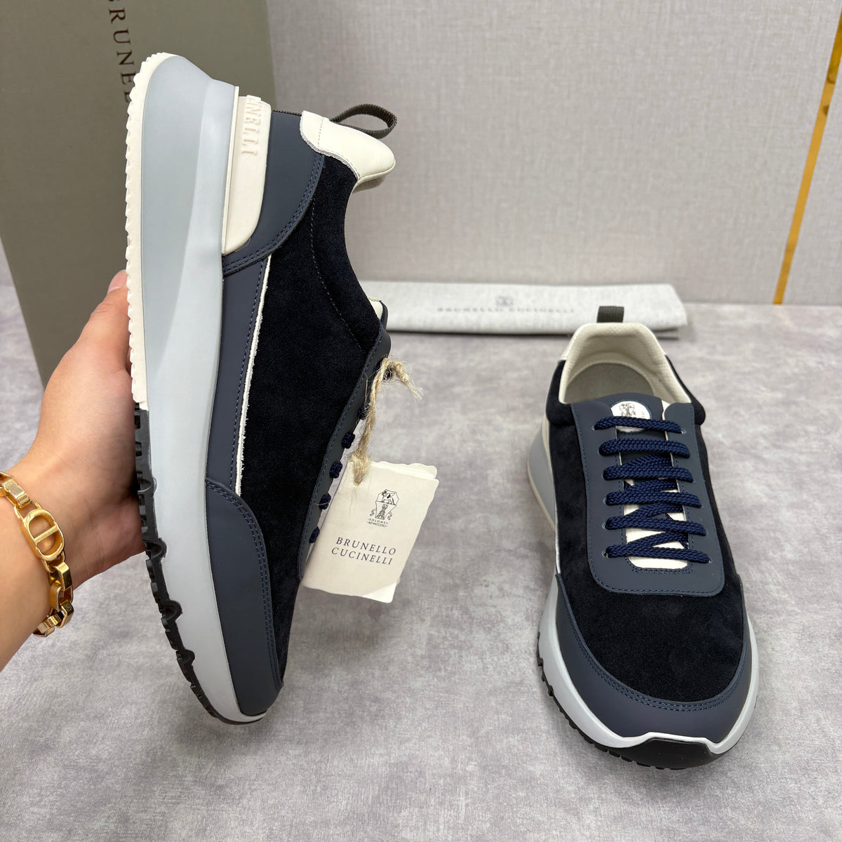 Navy Suede Panelled Runner - Men's