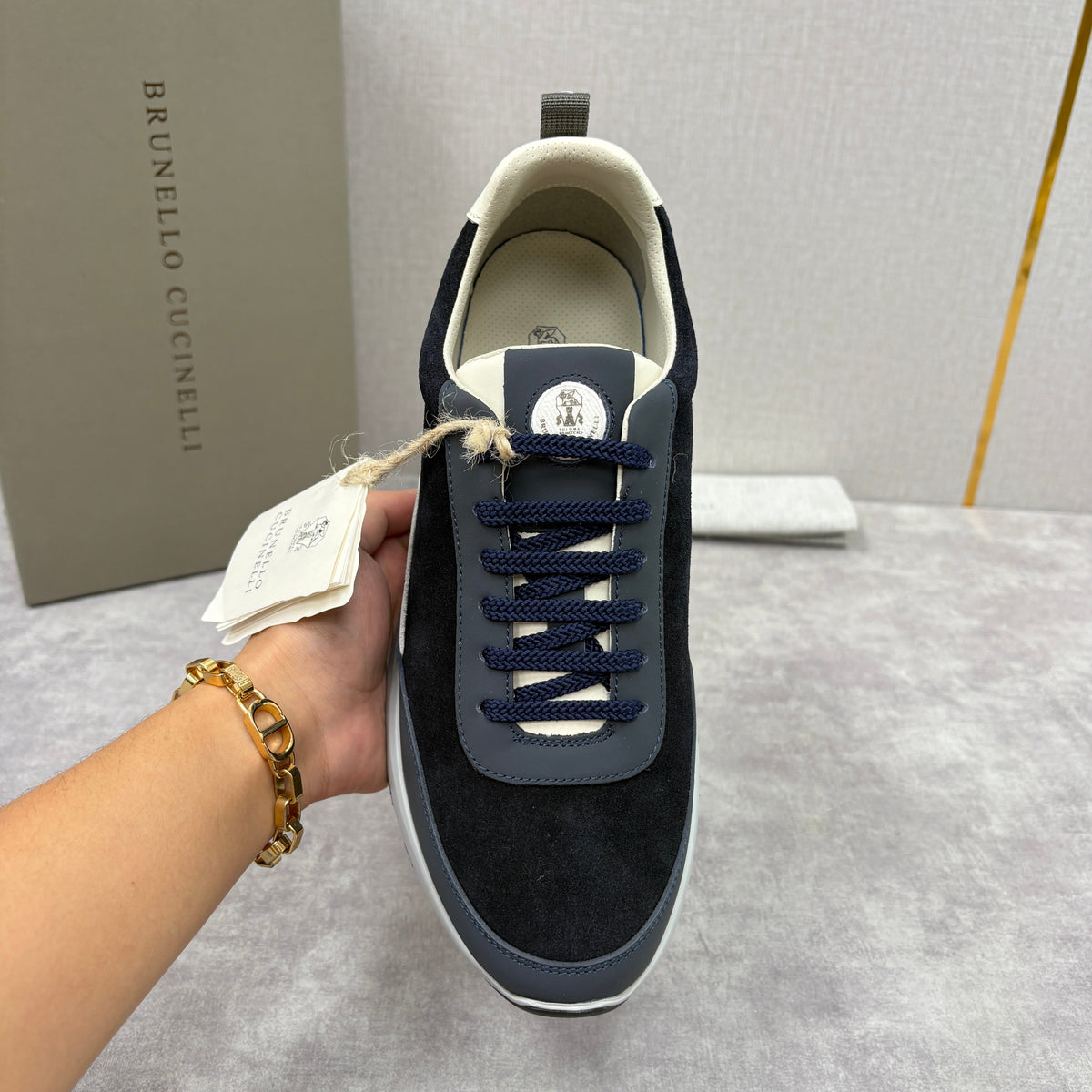 Navy Suede Panelled Runner - Men's