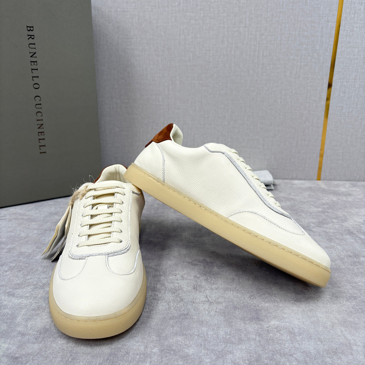 Cream Leather Gum Sole Low-Top - Men's