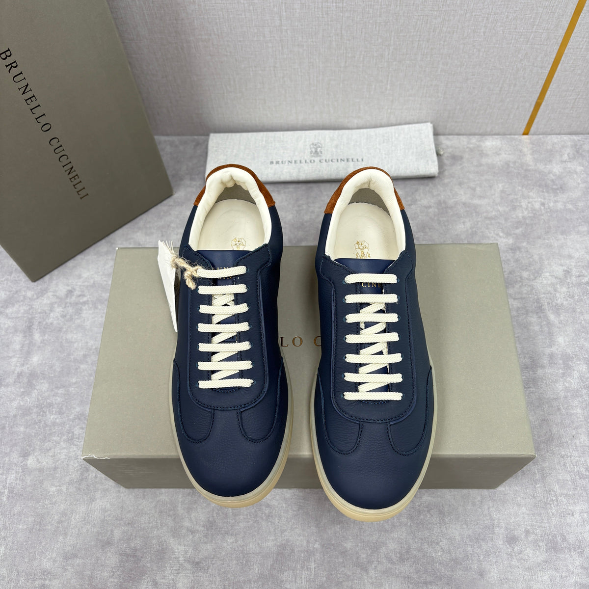 Navy Suede Low-Top with Tan Heel - Men's