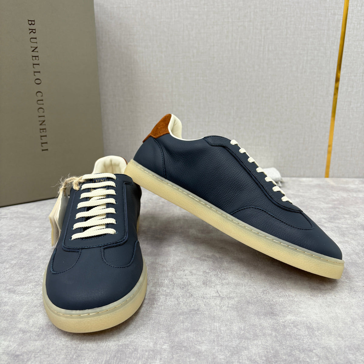 Navy Suede Low-Top with Tan Heel - Men's