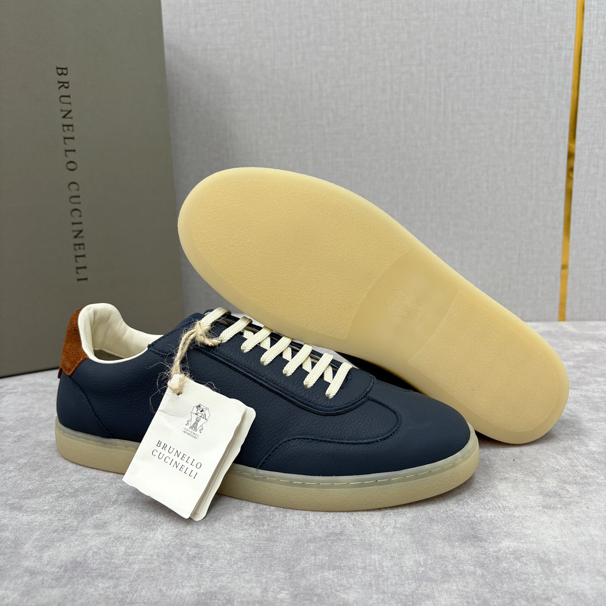 Navy Suede Low-Top with Tan Heel - Men's