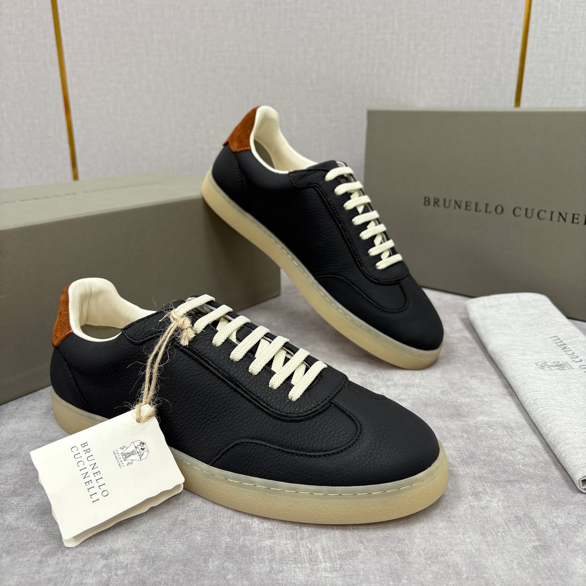 Navy Suede Low-Top with Tan Heel - Men's