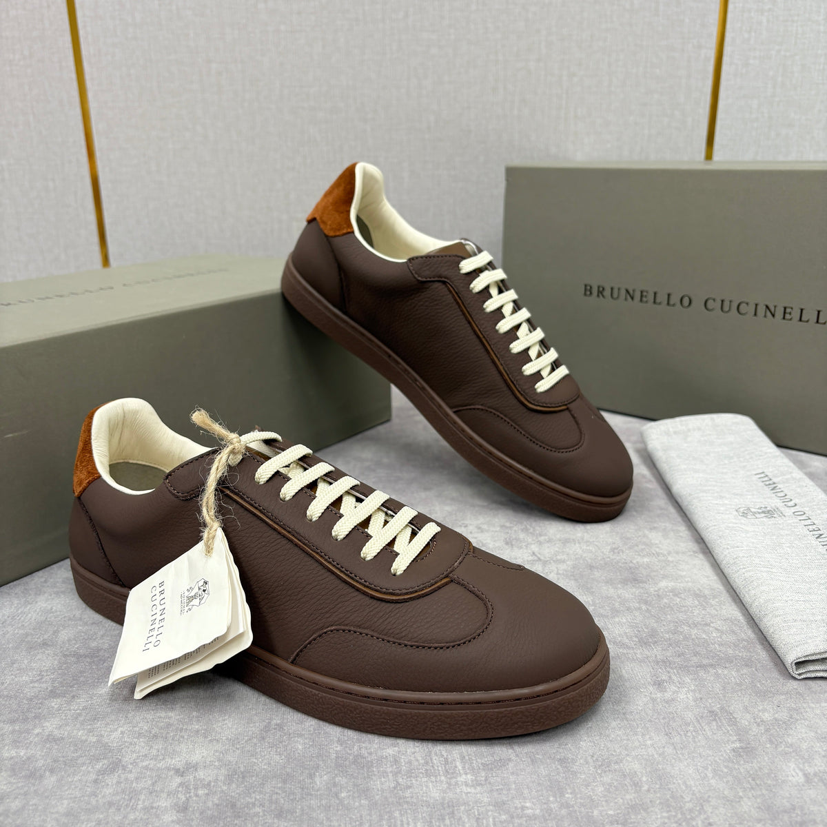 Navy Suede Low-Top with Tan Heel - Men's